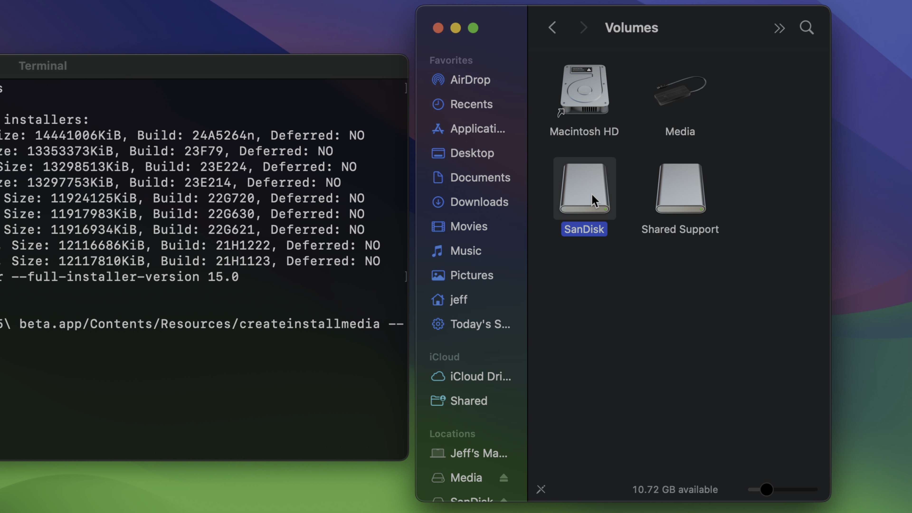 macOS Sequoia USB install disk - Finder USB Volume